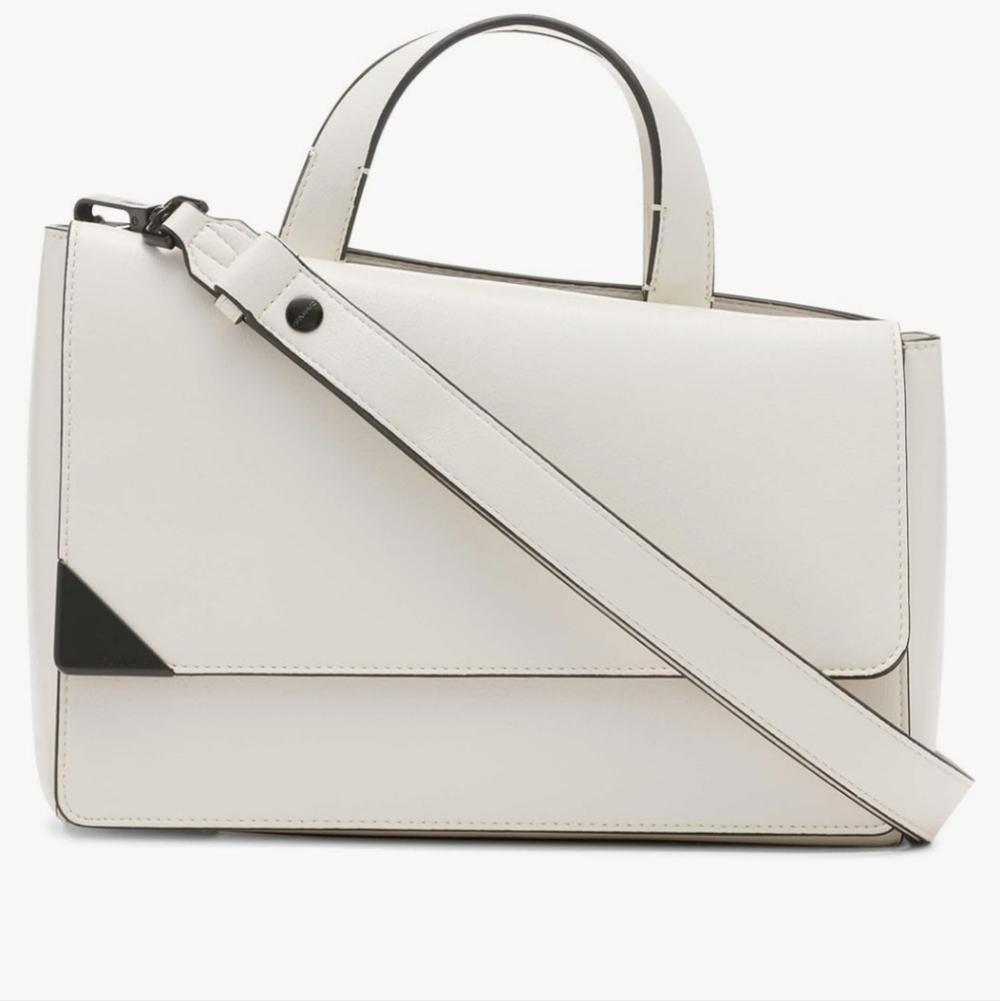 NWT Calvin Klein Basalt Flap Top Handle Satchel Color white